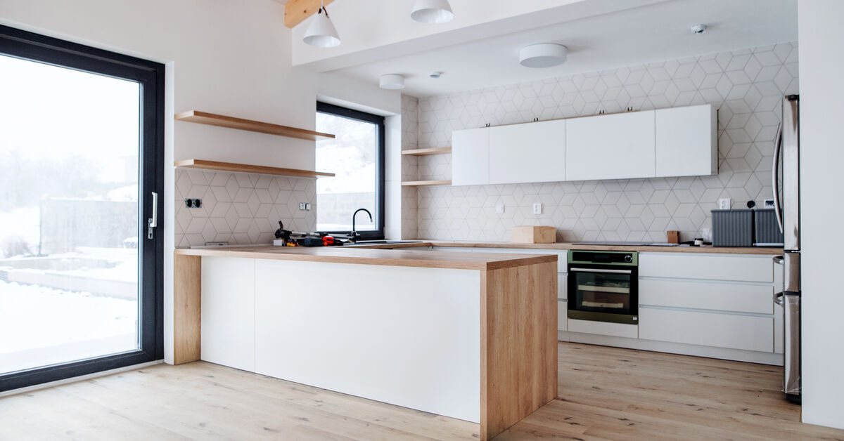 Freshly cleaned kitchen after building work