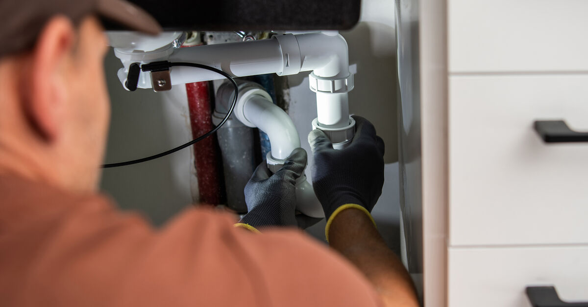 Professional plumber checking drain pipes