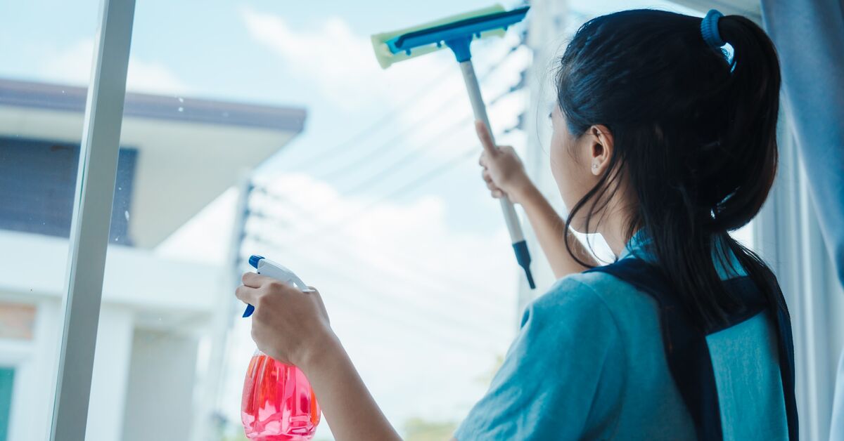 Window cleaning gear near tall windows